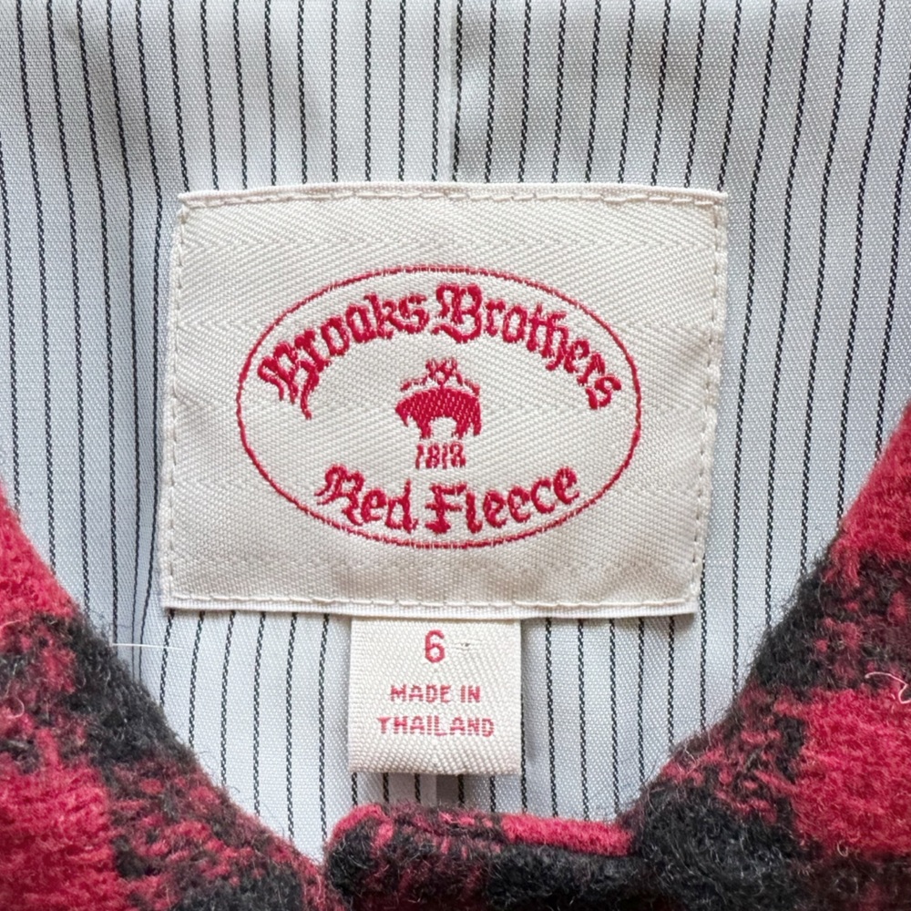 Brooks Brothers Red Fleece Wool Check Cropped Jacket | 6 - Picture 10 of 13